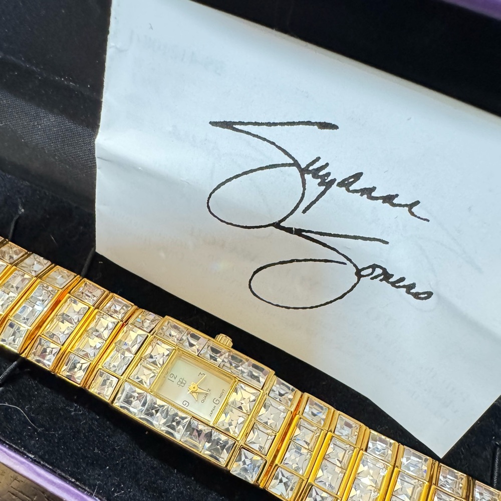 Vintage Suzanne Somers Gold Tone Crystal Embellished Quartz Watch